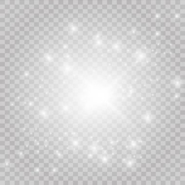 Beyaz yanardöner ışık efekti yıldız tasarım. Parlak ışınları şeffaf arka plan vektör. Parlak şeffaf parlak parlak yıldız, soyut parlama ışık ışınları.