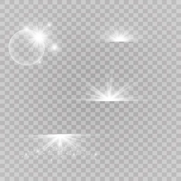 Beyaz Yanardöner Işık Efekti Yıldız Tasarım Parlak Işınları Şeffaf Arka — Stok Vektör