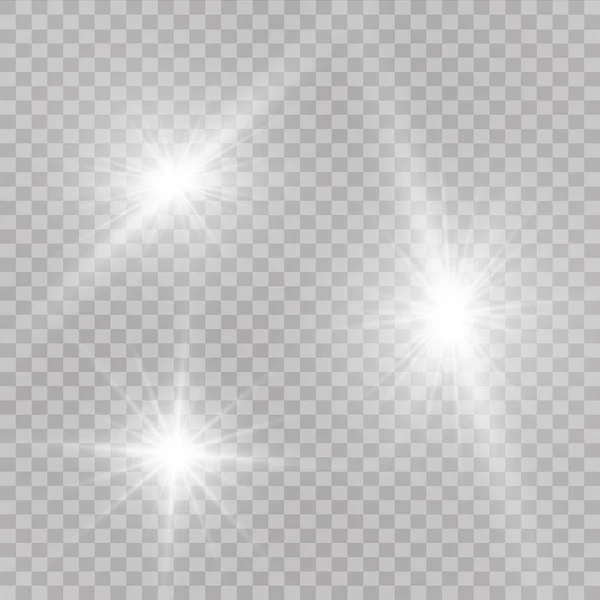 Ilustración Vectorial Rayos Luz Llamarada Abstracta Conjunto Estrellas Luz Resplandor — Vector de stock