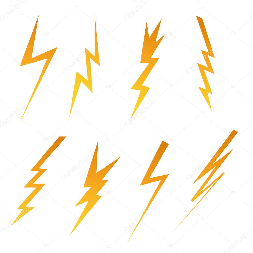 Set of lightning and electricity. Vector illustration.