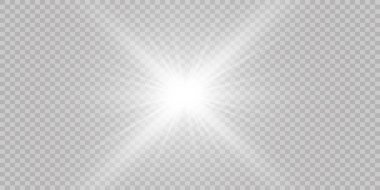 Soyut ışık ışınlarının vektör illüstrasyonu. Bir dizi yıldız, ışık ve ışıltı, ışınlar ve parlaklık.