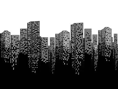 Düz bir stil şehir silüeti. Modern kentsel landscape.vector illüstrasyon. Şehir manzarası siluet arka plan. Vektör çizim. Düz bir stil şehir silüeti.
