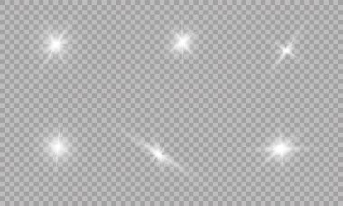 Parlama ışık efekti. Vektör çizim. Noel flash kavramı. Soyut parlama ışık ışınlarının vektör çizim. Bir dizi yıldız, ışık ve parlaklık, ışınları ve parlaklık. Vektör parlayan ışık efekti kümesi patlamaları parıldıyor ile yıldız.