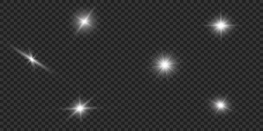 Parlama ışık efekti. Vektör çizim. Noel flash kavramı. Soyut parlama ışık ışınlarının vektör çizim. Bir dizi yıldız, ışık ve parlaklık, ışınları ve parlaklık. Vektör parlayan ışık efekti kümesi patlamaları parıldıyor ile yıldız.