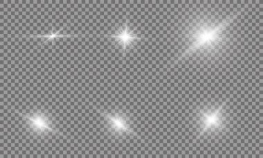 Parlama ışık efekti. Vektör çizim. Noel flash kavramı. Soyut parlama ışık ışınlarının vektör çizim. Bir dizi yıldız, ışık ve parlaklık, ışınları ve parlaklık. Vektör parlayan ışık efekti kümesi patlamaları parıldıyor ile yıldız.