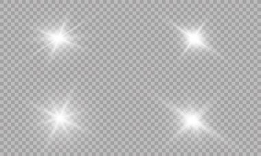 Parlama ışık efekti. Vektör çizim. Noel flash kavramı. Soyut parlama ışık ışınlarının vektör çizim. Bir dizi yıldız, ışık ve parlaklık, ışınları ve parlaklık. Vektör parlayan ışık efekti kümesi patlamaları parıldıyor ile yıldız.