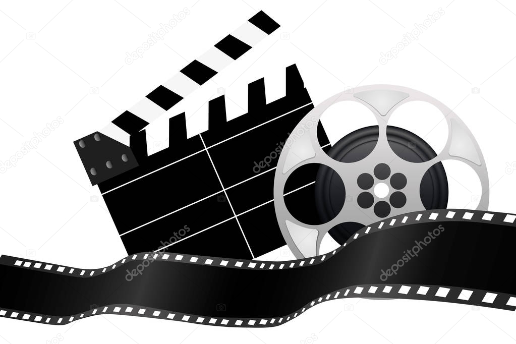 Online Cinema Background With Movie Reel And Clapper Board. Vector Flyer Or Poster. Illustration Of Film Industry. Template For Your Design