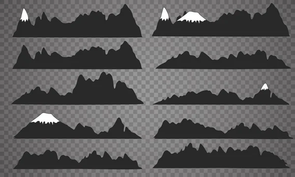 Siluetas Montañosas Sobre Fondo Blanco Conjunto Vectorial Elementos Diseño Exterior — Archivo Imágenes Vectoriales