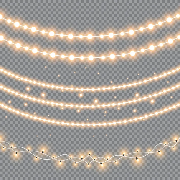 Świecące Lampki Świąteczne Odizolowane Realistyczne Elementy Projektu Girlandy Dekoracje Świąteczne — Wektor stockowy