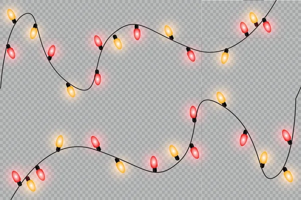 Świecące Christmas Lights Białym Tle Realistyczne Elementy Girlandy Ozdoby Świąteczne — Wektor stockowy