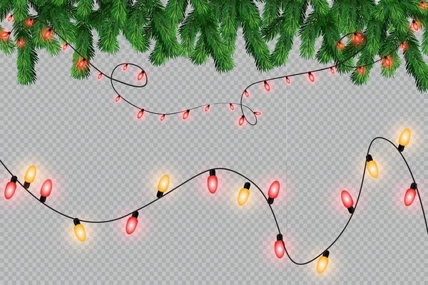 Gloeiende Christmas Lights Geïsoleerde Realistische Ontwerpelementen Slingers Kerstversiering Licht Effecten — Stockvector