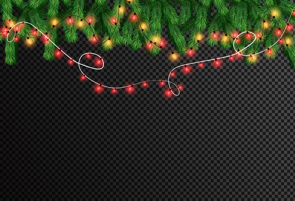 Luces Navidad Brillantes Aislados Elementos Diseño Realistas Guirnaldas Decoraciones Navideñas — Vector de stock