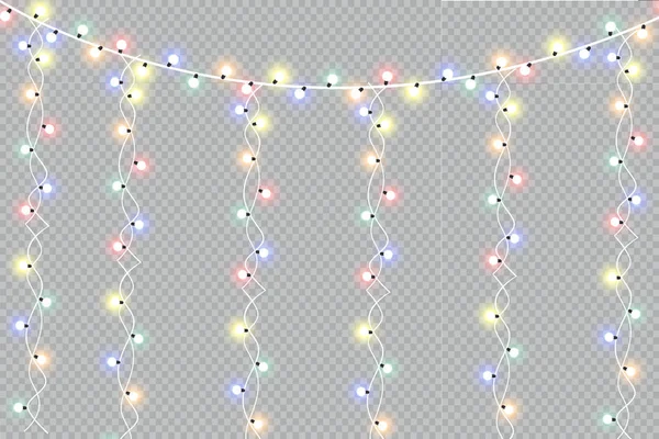 Lumières Noël Lumineuses Isolées Éléments Conception Réalistes Guirlandes Décorations Noël — Image vectorielle