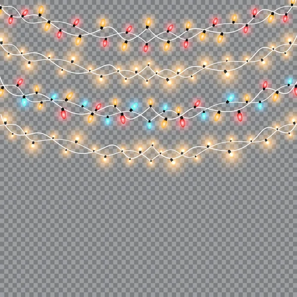 Leuchtende Weihnachtslichter Girlanden Weihnachtsdekoration Lichteffekte Frohes Neues Jahr — Stockvektor