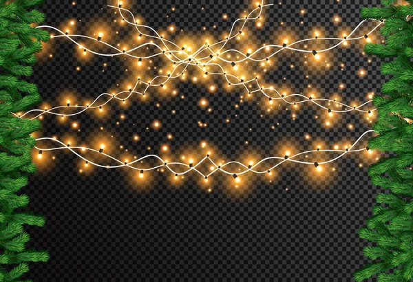 Luces Brillantes Navidad Guirnaldas Decoraciones Navideñas Luces Efectos Feliz Año — Vector de stock