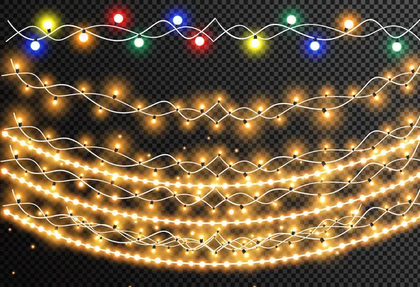 Leuchtende Weihnachtslichter Girlanden Weihnachtsdekoration Lichteffekte Frohes Neues Jahr — Stockvektor