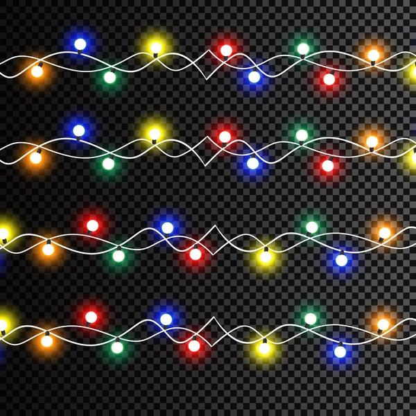 クリスマスライトが光る ガーランド クリスマスの装飾ライト効果 明けましておめでとうございます — ストックベクタ