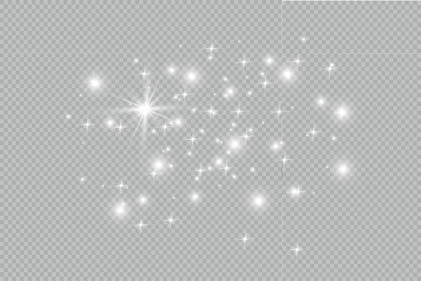 灰尘是白色的 白色的火花和金色的星星闪耀着特别的光芒 在透明的背景下闪闪发光 圣诞节抽象图案 闪闪发光的神奇尘埃颗粒 — 图库矢量图片