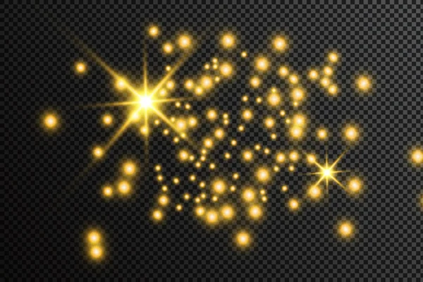 灰尘是黄色的 黄色的火花和金色的星星闪烁着特殊的光芒 矢量在透明的背景上闪耀 圣诞灯光效果闪烁的神奇尘埃粒子 — 图库矢量图片