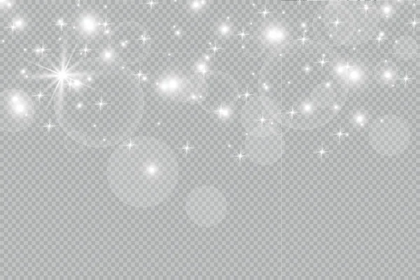 Pölynvalkoinen Valkoiset Kipinät Kultaiset Tähdet Loistavat Erityisellä Valolla Kimaltelee Läpinäkyvällä — vektorikuva