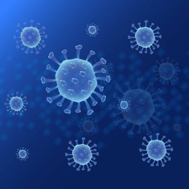 Coronavirus 'un üç boyutlu çizimi, virüsü çok renkli arka planda hareket ettiriyor. Covid 19