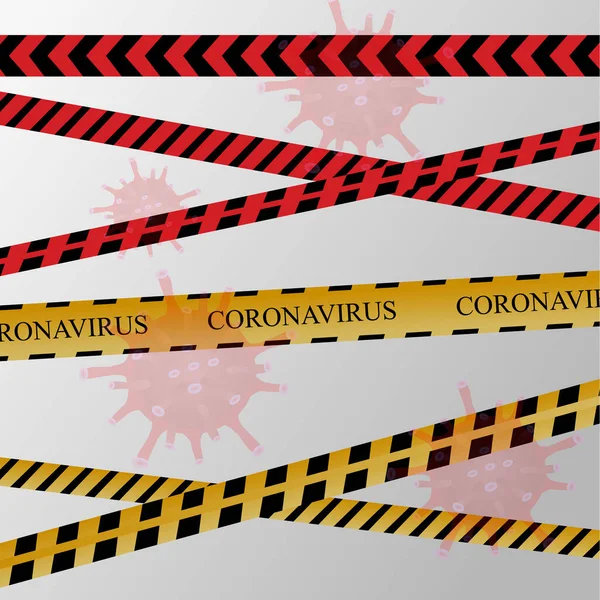 Vorsicht Klebeband Auf Schwarzem Hintergrund Warnlinie Flachen Stil Gefahrenzonenschild Coronavirus — Stockvektor