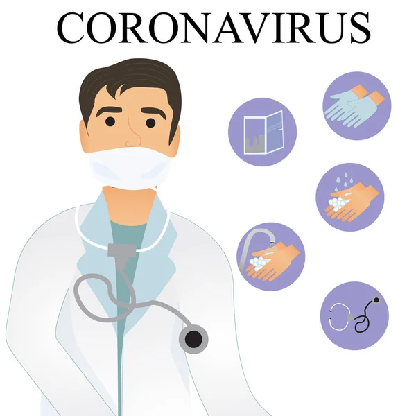 Μια Διανυσματική Απεικόνιση Του Γιατρού Διάνυσμα Του Coronavirus Covid — Διανυσματικό Αρχείο