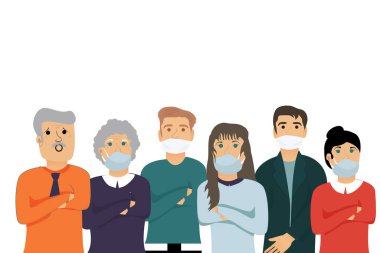 Bir grup insan kendilerini salgın hastalığa karşı koruyor. Coronavirus - COVID-19. Tıbbi maske takan bir grup insan..