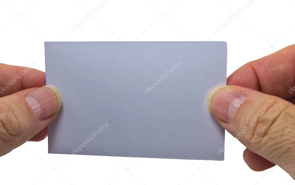 man hand holding a gray empty billboard on a white background