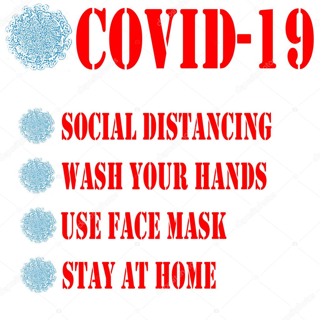 covid-19 prevention: social distancing, wash your hands, use face mask, stay at home infographic. stop the spread of coronavirus with the right behaviours