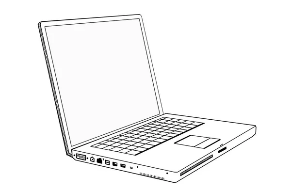 Přenosný počítač je na bílém pozadí. Obrysový obrázek — Stock fotografie