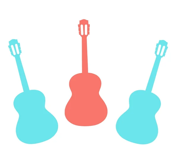 Несколько разноцветных гитар на белом фоне — стоковое фото
