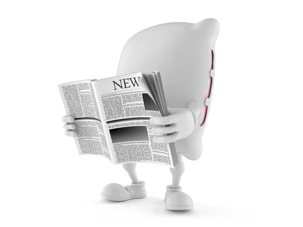 Pillow character reading newspaper — Stock Photo, Image