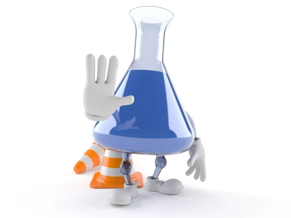 Chemistry flask character with traffic cone — Stock Photo, Image