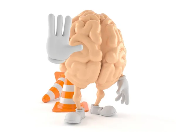 Personagem cerebral com cone de tráfego — Fotografia de Stock