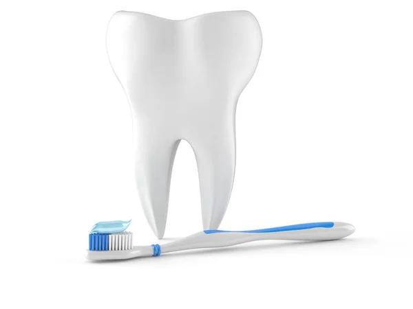 Dente com escova de dentes — Fotografia de Stock