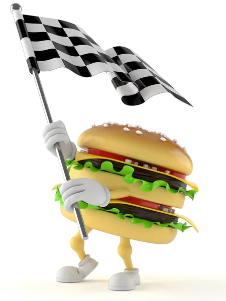 Hamburger character with race flag — Stock Photo, Image