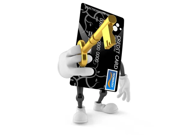Personaje de tarjeta de crédito con llave de puerta — Foto de Stock