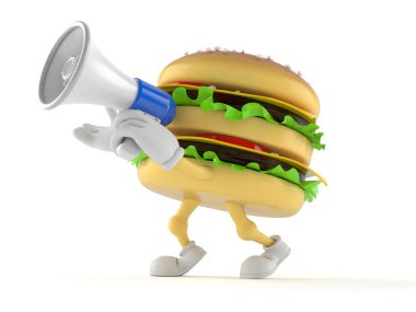 Hamburger karakter megafon ile