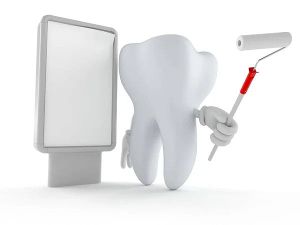 Tooth character with blank billboard — Stock Photo, Image