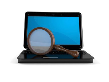 Büyüteçli dizüstü bilgisayar.