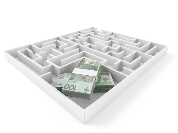 Labirinto com dinheiro polonês — Fotografia de Stock
