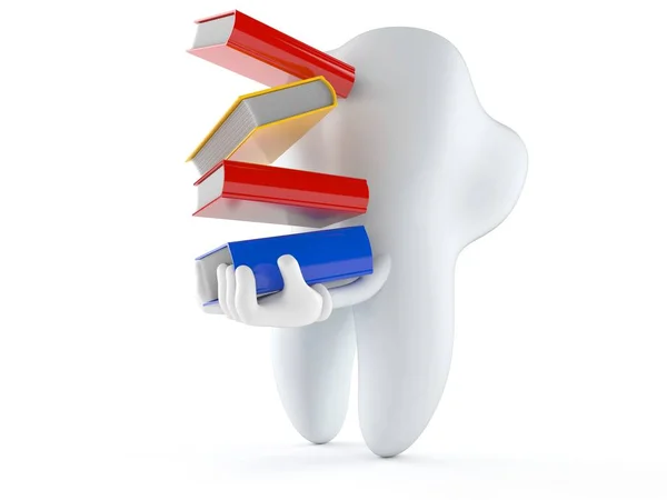 Tooth character carrying books — Stock Photo, Image