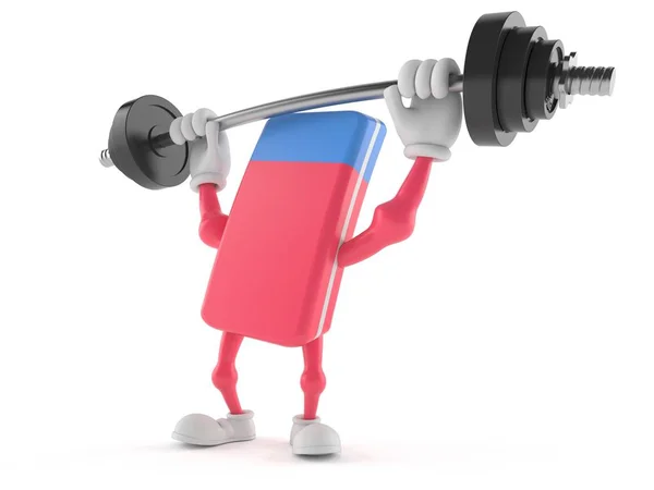 School rubber character lifting heavy barbell — Stock Photo, Image