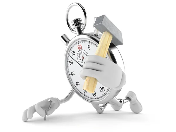 Stopwatch karakter met hamer — Stockfoto