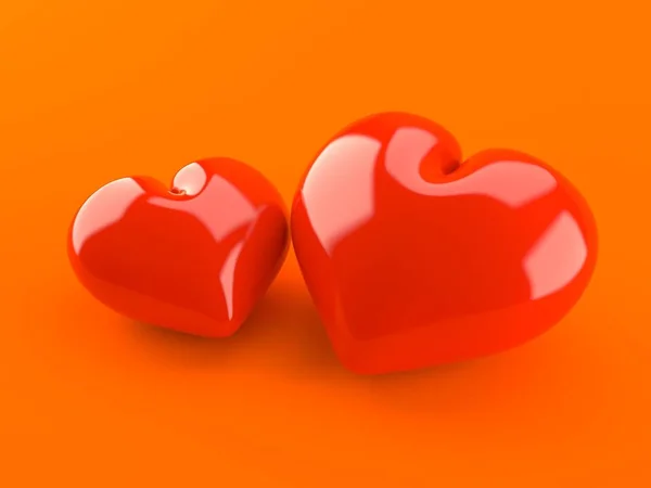 Dos corazones sobre fondo naranja — Foto de Stock