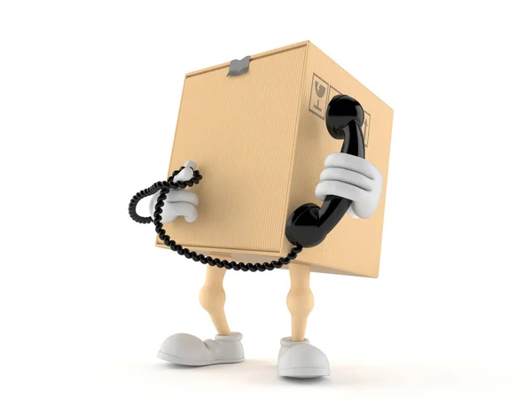 Package character holding a telephone handset — Stock Photo, Image