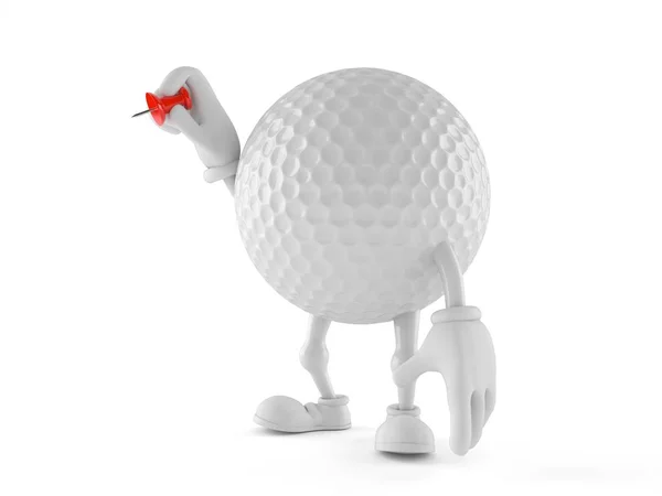 Personagem bola de golfe segurando thumbtack — Fotografia de Stock