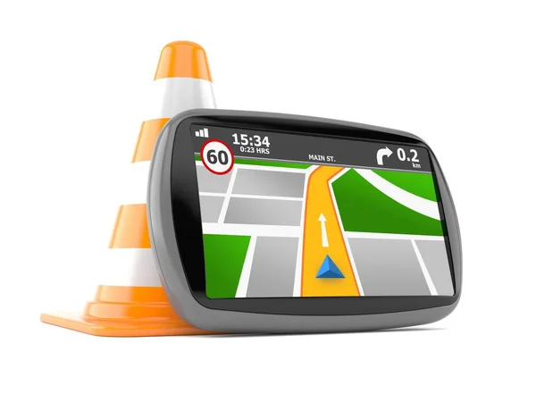 Navegador GPS con cono de tráfico — Foto de Stock