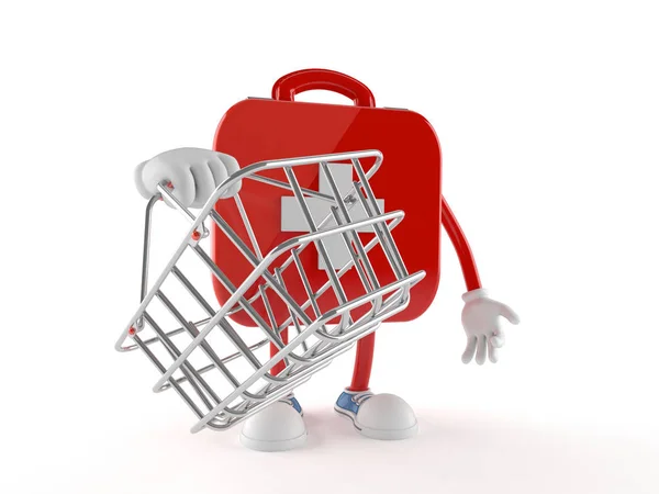 Första hjälpen kit karaktär innehav shopping korg — Stockfoto